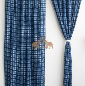 Hand Block Printed Handmade Gingham Check Window <b>Curtain</b> 100% Cotton Navy Blackout <b>Curtains</b> - Product Image 5