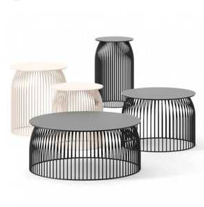 Panier en fil métallique noir rond en fer réglable de haute qualité moderne Table d'appoint en bois Table basse de rangement Meubles de salon - Product Image 3