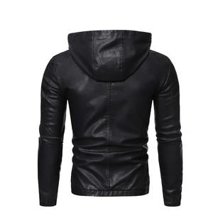 Veste de moto en cuir pour hommes, nouvelle version coréenne Slim Fit, à capuche, manteau pour hommes - Product Image 4