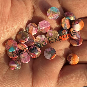 พลอยสีชมพูทองแดงหนามธรรมชาติทรงกลม11x11มม. Cabochon ทุกขนาดที่มีอยู่ด้านหลังแบนเครื่องประดับทำหินอัญมณีหลวม - Product Image 4