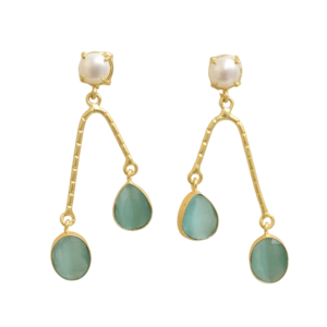 Pendientes de Latón al por Mayor, Estilo Clásico Vintage, Cristal, Perla, Piedra Natural, Unisex, Acabado Satinado de Latón, a la Moda - Product Image 1