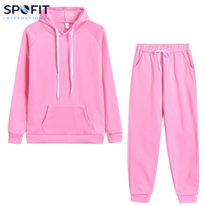 Conjunto de chándal de lana de algodón grueso de dos piezas de talla grande para mujer, jersey de gran tamaño, sudaderas con capucha, estilo callejero, algodón 100% - Product Image 1