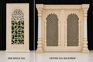 Escenario Decorativo de Lujo para Bodas Tradicionales Tamilas, Diseño Clásico Premium para Recepciones, Fondo Desmontable con Motivos Jali y Ganesha - Product Image 2