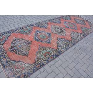 Alfombra turca Vintage clásica naranja azul diseño de retazos 4,4x11,8 pies rectángulo 10mm tejido Jacquard de látex de lana para pasillo de coche - Product Image 2