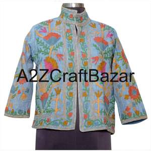 Blouson Bomber Luxe pour Femme en Suzani Fait Main, Style Bohème, Hiver, Tissu en Coton Tricoté Écologique, Respirant, Volants Floraux, Festivals - Product Image 1