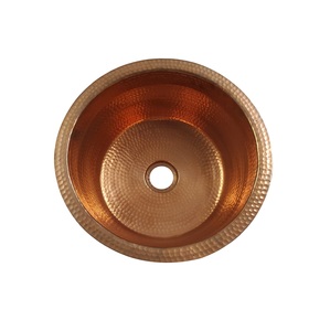 Handmade Hammered Copper Bathroom Sink Round Drop-In <b>Wash</b> <b>Basin</b> with Polished Rim For Vanity Tops & Contractors OEM. - Product Image 5
