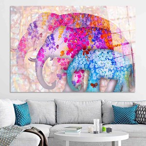 Toile imprimée motif floral éléphant : Décoration murale élégante pour la famille, ART SUR VERRE TÉRMÉTRAL - Product Image 1