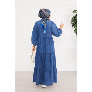 Robe en jean Hijab plissé bleu à moitié boutonné pour femme - Product Image 6