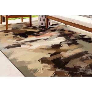 Tapis aux tons bruns abstraits : Tapis de salon imprimé en 3D, Tapis en chenille - Product Image 2