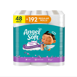 Papier toilette Angel Soft avec parfum de lavande fraîche, tube, 48 méga rouleaux = 192 rouleaux normaux, papier toilette doux et résistant - Product Image 1