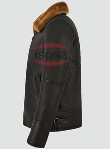 Chaqueta de Cuero de Oveja Personalizada, Chaqueta de Cuero con Piel de Cordero Marrón para Hombre - Product Image 3
