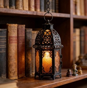 Lanterne marocaine en métal noir avec découpes complexes, lumière de bougie chaleureuse, accent confortable pour le salon, décoration festive pour le Ramadan - Product Image 2