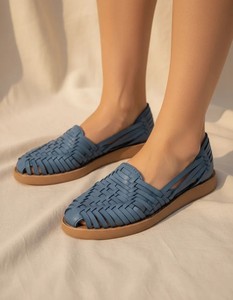 Mocassins bleus faits main en cuir véritable, tressés, à enfiler, chaussures décontractées légères avec semelle intérieure en EVA et semelle antidérapante pour l'été - Product Image 5