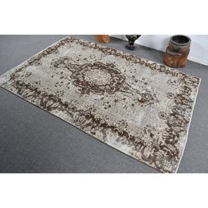 Alfombra turca Vintage, área grande, 5,3x7,6 pies, rectángulo, patrón de retazos abstracto, látex de lana marrón y Beige para decoración de habitación de pasillo - Product Image 4