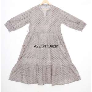 Maxi vestido de algodón estampado a mano de alta calidad para mujeres indias precio al por mayor ceñido al cuerpo sin mangas ropa informal larga - Product Image 6