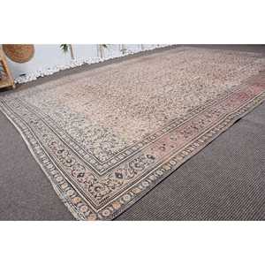 พรมวินเทจ ขนาด 7.3x11 ฟุต พรมลายดอกไม้สีเบจ ทำจากขนสัตว์ - Product Image 3