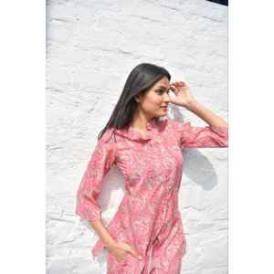 Conjunto Coordinado Premium para Mujer, Diseño Paisley Rosa Jaipuri Estampado a Mano, Estilo Casual, Top de Manga Tres Cuartos, Talla 3XL, para Primavera/Verano - Product Image 2