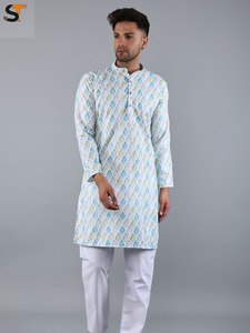 Tailleur femme de chambre tissu doux et lisse imprimé numérique longueur au genou Kurta et bas uni pour hommes ou garçons porter une pièce disponible - Product Image 5