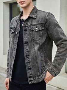 เสื้อแจ็คเก็ตฮู้ดดี้เดนิมฟอกสีสำหรับผู้ชาย แขนเสื้อตัดสี กระดุมหน้า มีกระเป๋า สไตล์ลำลองแนวสตรีทแวร์ สำหรับฤดูใบไม้ร่วง - Product Image 5