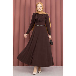 Vestido marrón de una pieza Sandy con cuello en V, cintura imperio, estampado floral, transpirable, con volantes y apliques para ocasiones diurnas - Product Image 3