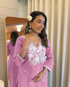 Maruti Fashion's Most Seoked After 14Kg Heavy Rayon Luckhnavi Chikankari Kurti Palazzo Ropa india y pakistaní - Product Image 6