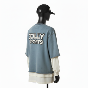 T-shirt 100% coton pour homme, coupe ample, imprimé, double couche, manches longues, style personnalisé, nouveau modèle, t-shirt à double manche. - Product Image 5