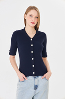 Cárdigan Elegante de Manga Corta para Mujer, Cómodo, Transpirable, de Punto Acanalado, Corte Ajustado, con Botones, Top de Punto para Verano, Estilo Moderno para Damas
