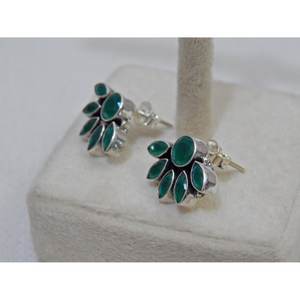 ต่างหูเงินสเตอร์ลิง925สตั๊ดมีเพชรสีเขียวพลอยโอนิกซ์สีเขียวแท้เครื่องประดับโอนิกซ์ - Product Image 1