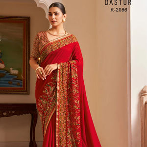 Saree en georgette douce de créateur indien et pakistanais avec une belle tenue de mariage et de fête de style traditionnel imprimé pour vêtements de mariage - Product Image 1