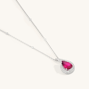 Luxury Women's 925 Silver Rhodium Plated <b>Ruby</b> Pendant <b>Necklace</b> Water Drop Shape Bezel Setting Box Chain - Product Image 2
