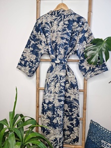 Handmade Ultimate Stylish Bathrobe Western Kantha Kimono Casual Wearing Stylish <b>Dress</b> Custom Blue Color Jacket Coat <b>Dresses</b> Sets - Product Image 5