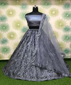 Mejor precio Festival Recepción Desgaste Terciopelo Seda Bordado con Secuencia Trabajo Lehenga Choli Dupatta Fiesta Textil Prenda Saree ApparelGarment - Product Image 5