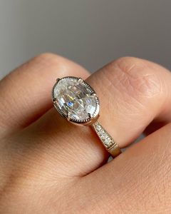 Anillo de Compromiso Vintage con Diamante Ovalado Cultivado en Laboratorio de Alta Demanda, Oro Sólido de 14K, Corte Cruzado, Joyería Fina para Mujer - Product Image 4
