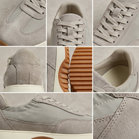 Zapatillas Deportivas Casuales de Gamuza Gris Beige con Cordones, Suela de Goma, Plataforma Dentada y Entresuela Cómoda Antideslizante para Caminar