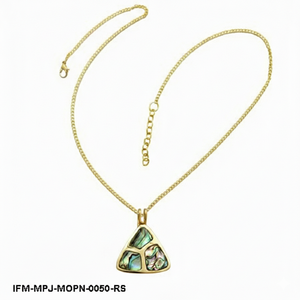 Collar con Colgante de Concha de Nácar y Abulón Geométrico Abstracto Hecho a Mano en Latón Chapado en Oro - Product Image 3