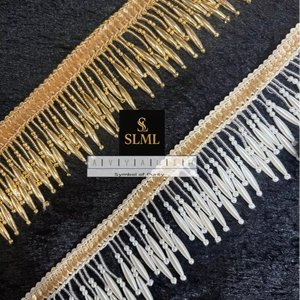 Perles brillantes de qualité supérieure, faites à la main, en forme de grappe, de couleur beige royal, avec franges tombantes, dentelle à suspendre pour robe de mariée, lehenga, sari, etc. - Product Image 1