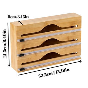 Organisateur de papier aluminium et film alimentaire en bambou moderne sur pied avec 3 compartiments, design multifonctionnel non pliable - Product Image 1