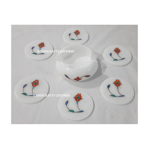 Accesorios de Cocina, Juego de Posavasos Redondos de Mármol Blanco con Hermoso Trabajo de Incrustación, el Mejor Producto para la Decoración del Hogar - Product Image 2