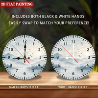 Jam Dinding Kayu Misty Birds, Dekorasi Jam Bundar Tanpa Suara, Karya Seni Gunung Biru Lembut