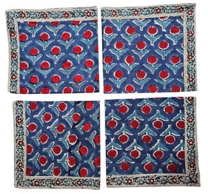 Servilleta India Tradicional Estampada a Mano 100% Algodón, 16 Pulgadas X 16 Pulgadas, Cuadrada, Reutilizable, Diseño Floral con Borde - Product Image 1