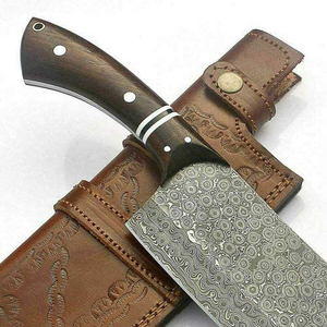 Couteau de cuisine fait à la main en acier damas Chef couperet hachoir lame damas sur mesure couverture en cuir en acier cuisson. - Product Image 5