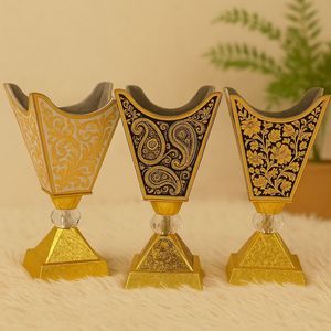 Gold Patterned Incense Burner Set Mabkhara <b>Oud</b> <b>Bakhoor</b> Censer Traditional Arabian Tabletop Home Fragrance Gift - Product Image 1