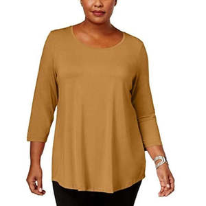 Haut à col rond pour femme grande taille JM Collection, taille XXX-Large, en tissu tricoté, couleur or - Product Image 1
