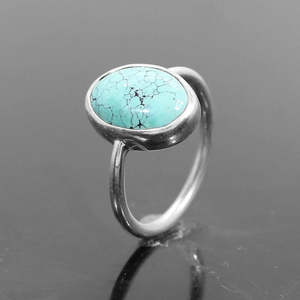 92.5 Sterling Silver Boho-Romantic Tibetan <b>Turquoise</b> <b>Ring</b> Bezel Set 14x10mm Gemstone 3.04g Jewelry - Product Image 2