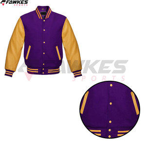 Premium Letterman Baseball School College Bomber <b>Varsity</b> <b>Jacket</b> <b>Purple</b> & Gold Genuine Leather Sleeves - Product Image 6