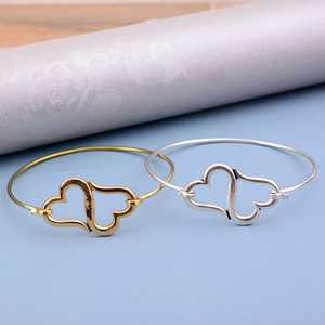18k Gold Plated Open Heart <b>Bangle</b> Dainty Brass Double Heart Bracelet Minimalist <b>Love</b> Symbol Wholesale <b>Bangle</b> For Women - Product Image 2