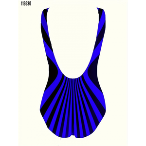 Traje de baño de buceo con estampado de cebra y cuello redondo para mujer, 38231 - Azul - Product Image 6