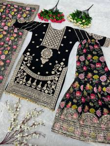 Ensemble de costume Sharara Fuax Georgette lourd de nouveau concepteur entièrement cousu, y compris la broderie de vêtements indiens pakistanais Dupatta - Product Image 2