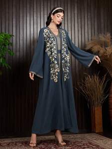 Turkish Evening <b>Dress</b> Hijab Muslims 100% Cotton Machine Embroidery Elegant <b>Loose</b> Short Sleeve Maxi Length Casual Style Natural - Product Image 4