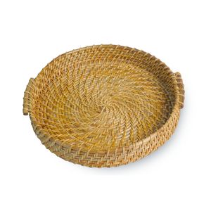 Cane Rattan Bamboo <b>Tray</b> for Serving or Decoration Cane <b>Tray</b> with Handle (Round 12 Inch Diameter 2 Inch Height - Product Image 1
